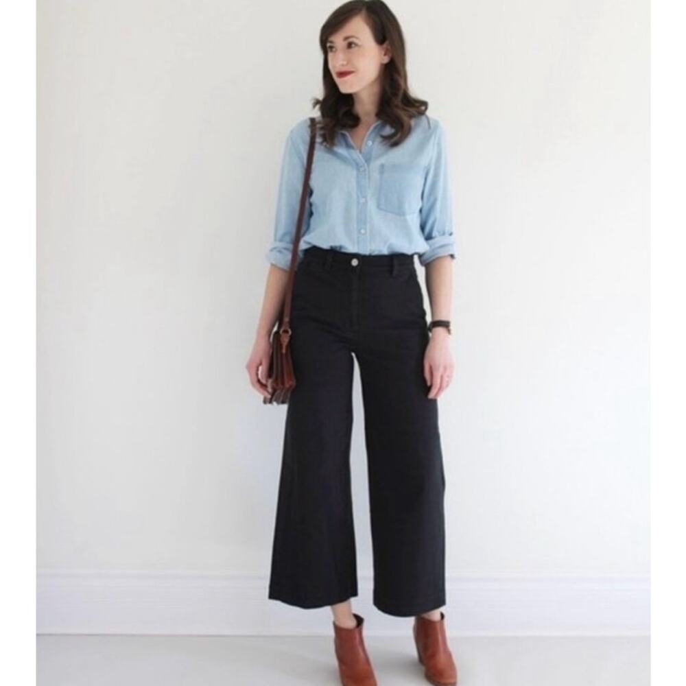 Everlane The Cropped Wide Leg Regular Fit Pants Black Women's Size 10